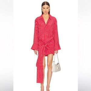 Bardot Malira Shirt Dress in White & Red Stripe